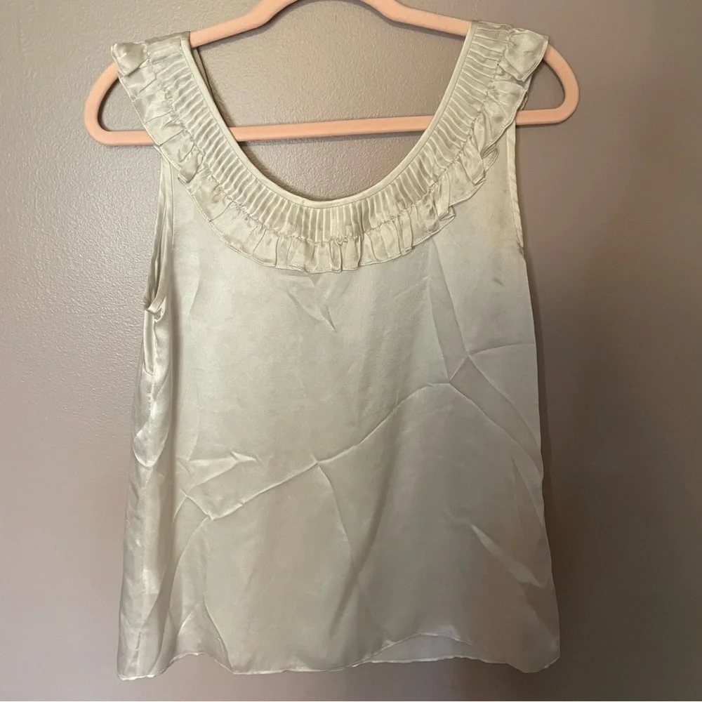J. Crew Silk Sleeveless Blouse Tank Top Ruffle Neckline Gray Size Small 4 - Picture 3 of 5